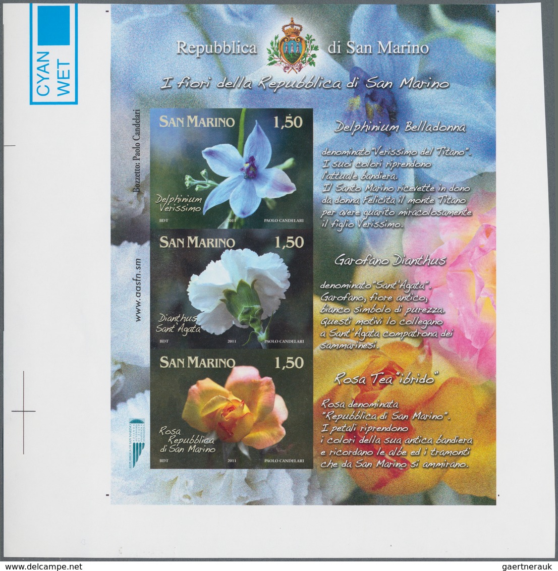 San Marino: 2011, Flowers Souvenir Sheet, IMPERFORATE Proof, Mint Never Hinged. - Andere & Zonder Classificatie