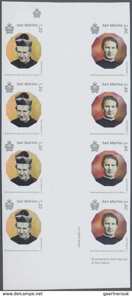 San Marino: 2015, Don Bosco 1.20€+2.40€, IMPERFORATE Gutter Proof Se-tenant Block Of Eight (four Set - Andere & Zonder Classificatie