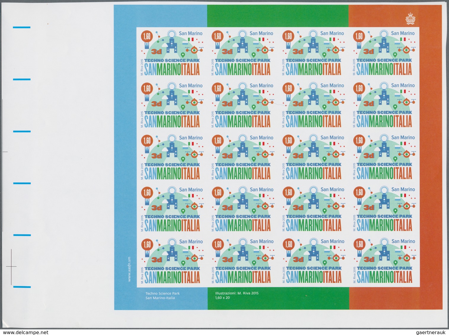 San Marino: 2015, Science/Technology, 1.60€+2.50€ Each As IMPERFORATE Proof Sheet Of 20 Stamps, Mint - Andere & Zonder Classificatie