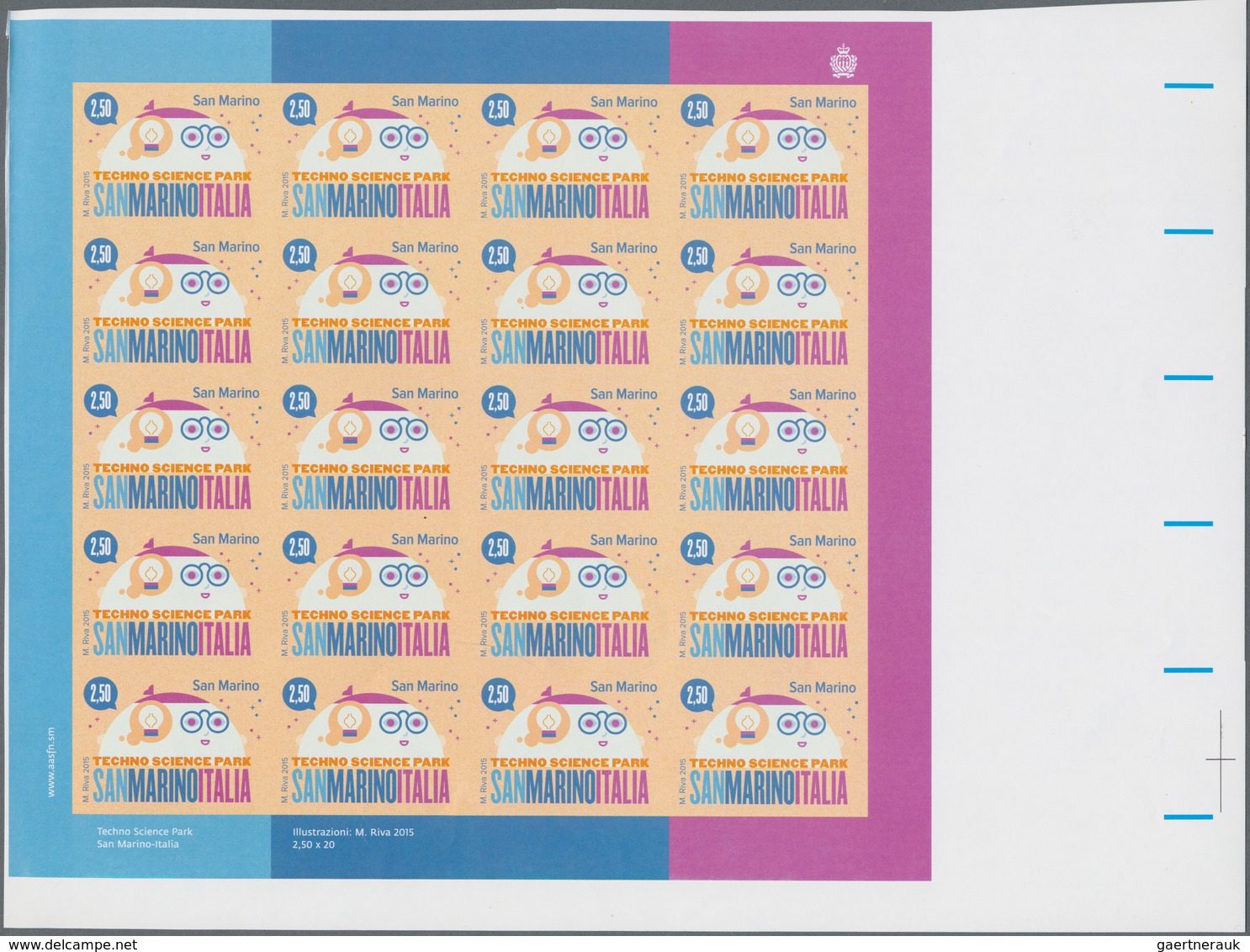 San Marino: 2015, Science/Technology, 1.60€+2.50€ Each As IMPERFORATE Proof Sheet Of 20 Stamps, Mint - Andere & Zonder Classificatie