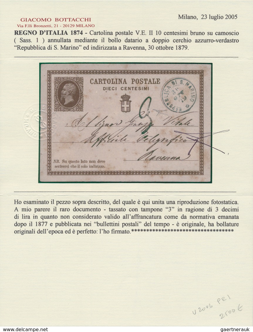 San Marino - Ganzsachen: 1879: Italian Postal Stationery 10 Centesimi Brown Used In SAN MARINO With - Postwaardestukken