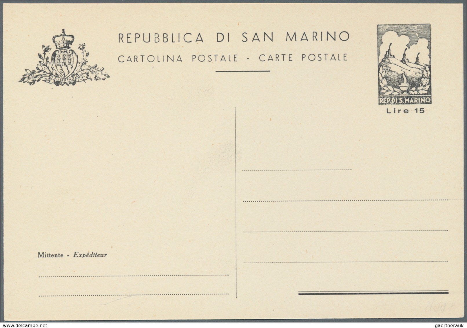 San Marino - Ganzsachen: 1949, 2 Ganzsachenkarten 15 Lire Und 20 Lire "Die 3 Vulkane" Je Ungebraucht - Entiers Postaux