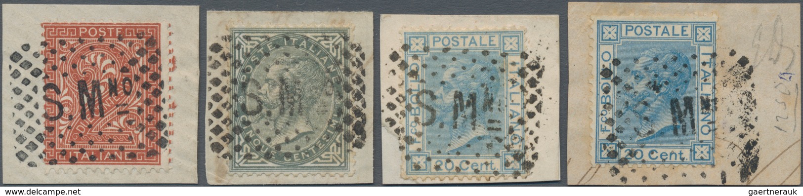 San Marino - Stempel: 1866/1877 (ca): Dotted "numeral" Of San Marino, For Small Pieces With DLR Stam - Otros & Sin Clasificación