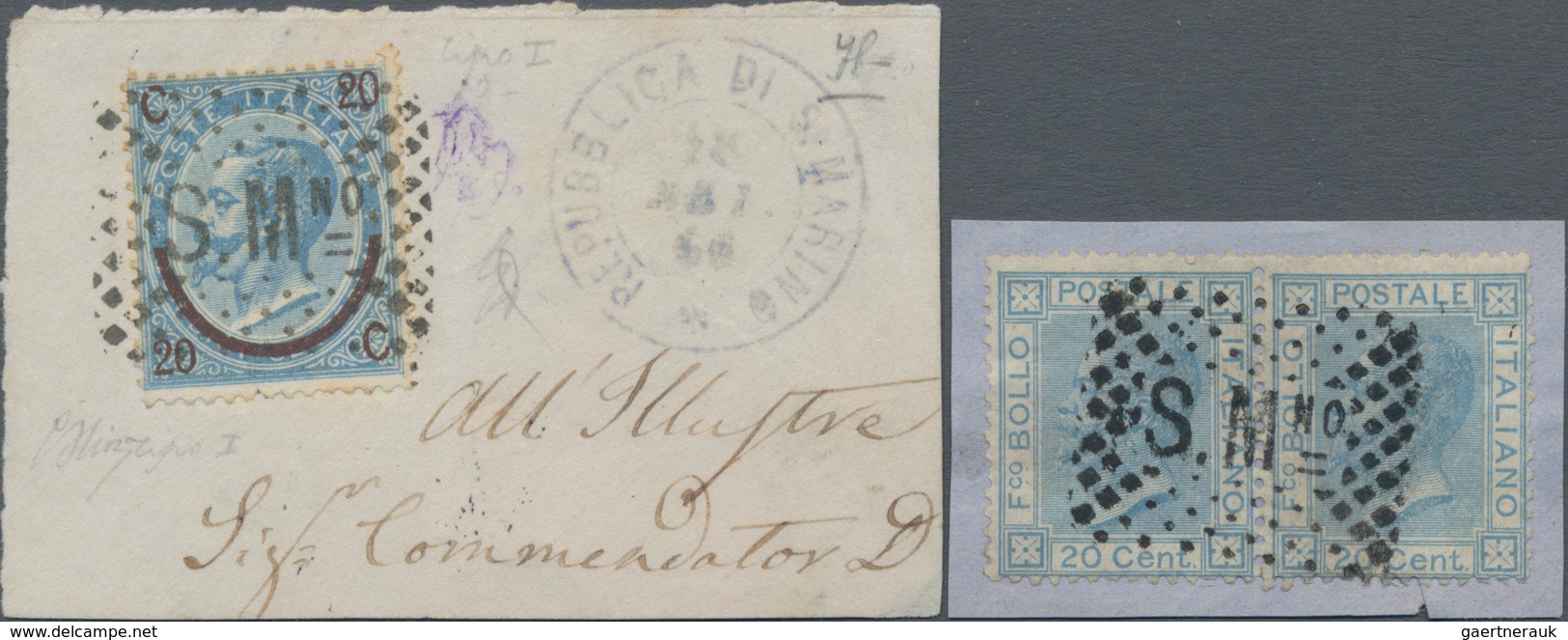 San Marino - Stempel: 1866/1870 (ca): 20 C On 15 C Blue (type I), Tied By Dotted "numeral" Of San Ma - Otros & Sin Clasificación