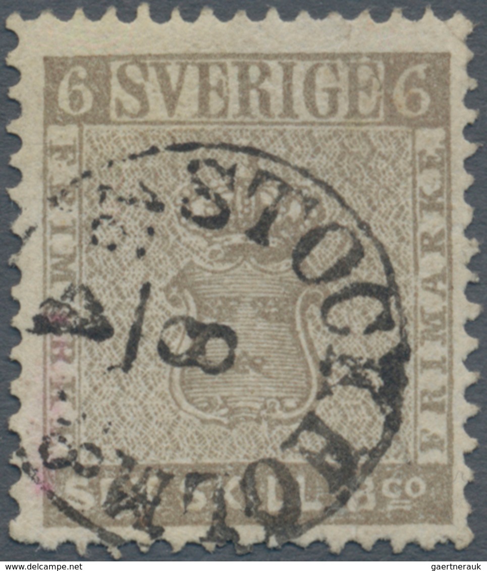 Schweden: 1855-58 6 Skill B:co Brownish Grey, Late Printing, Used And Cancelled By "STOCKHOLM/8/4/18 - Gebruikt