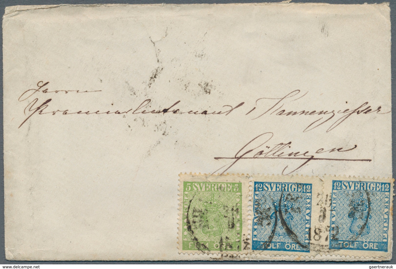 Schweden: 1872, 5ö. Green And Two Copies 12ö. Blue (2ö. Overfranked) On Letter Via Kopenhagen To Göt - Used Stamps