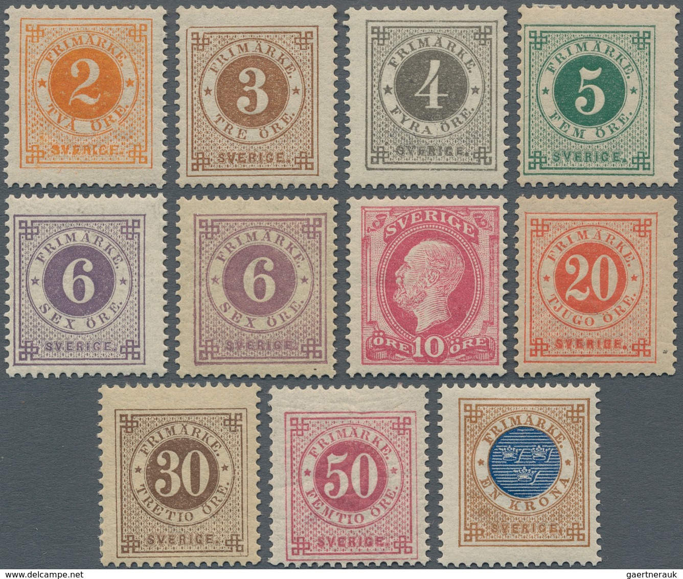 Schweden: 1886, Oscar II. And Circle Type With Blue Posthorn On Back Complete Set Of 11 Incl. Both S - Gebruikt