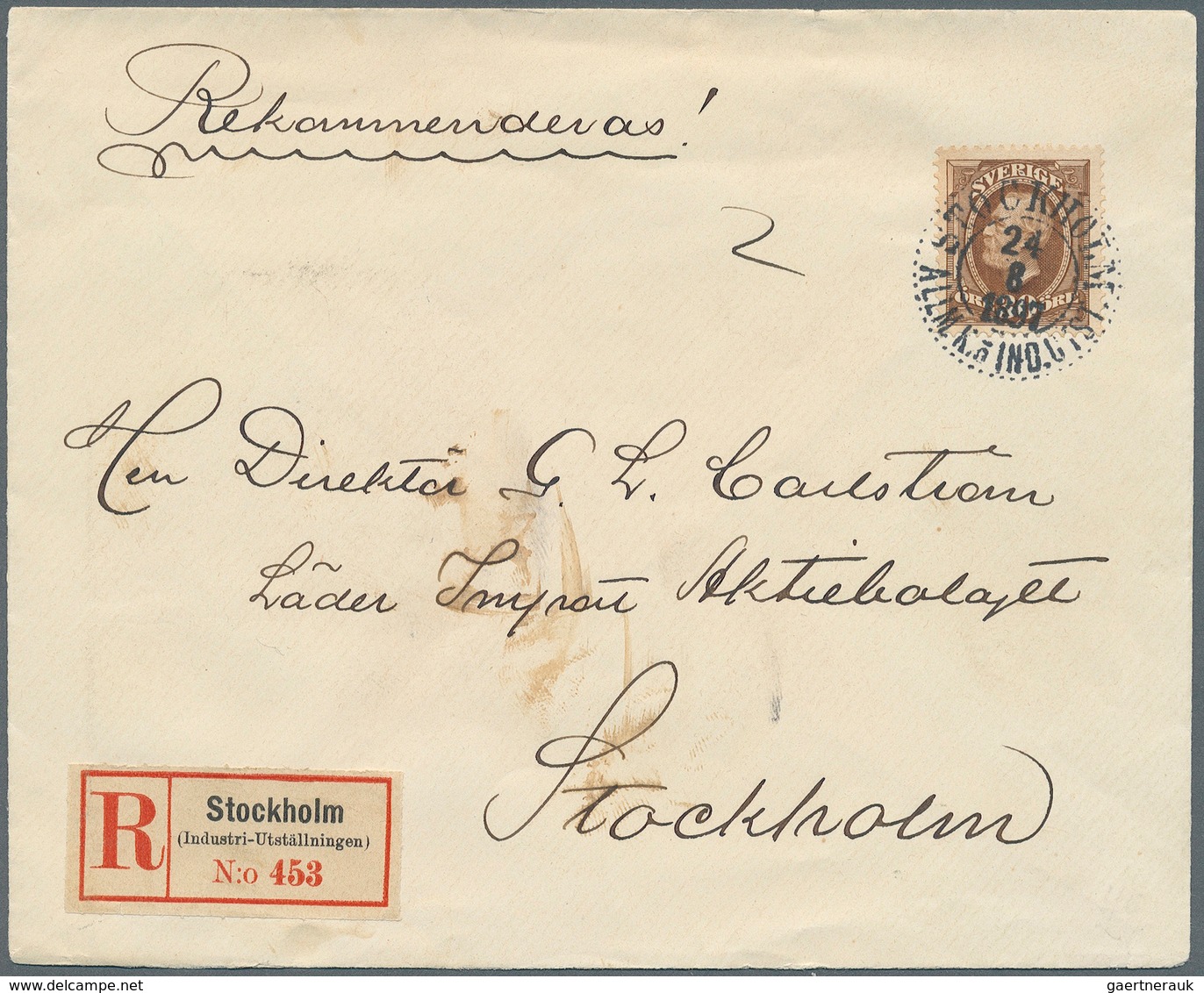 Schweden: 1891, 30ö. Brown, Single Franking On Registered Local Cover Oblit. By Special Event Postma - Gebruikt