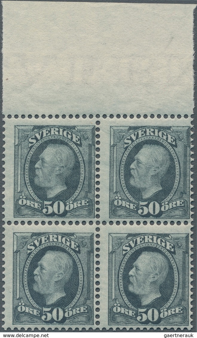 Schweden: 1895, Oscar II. 50öre Blue-grey Block Of Four From Upper Margin, MNH And Scarce, Mi. € 360 - Gebruikt