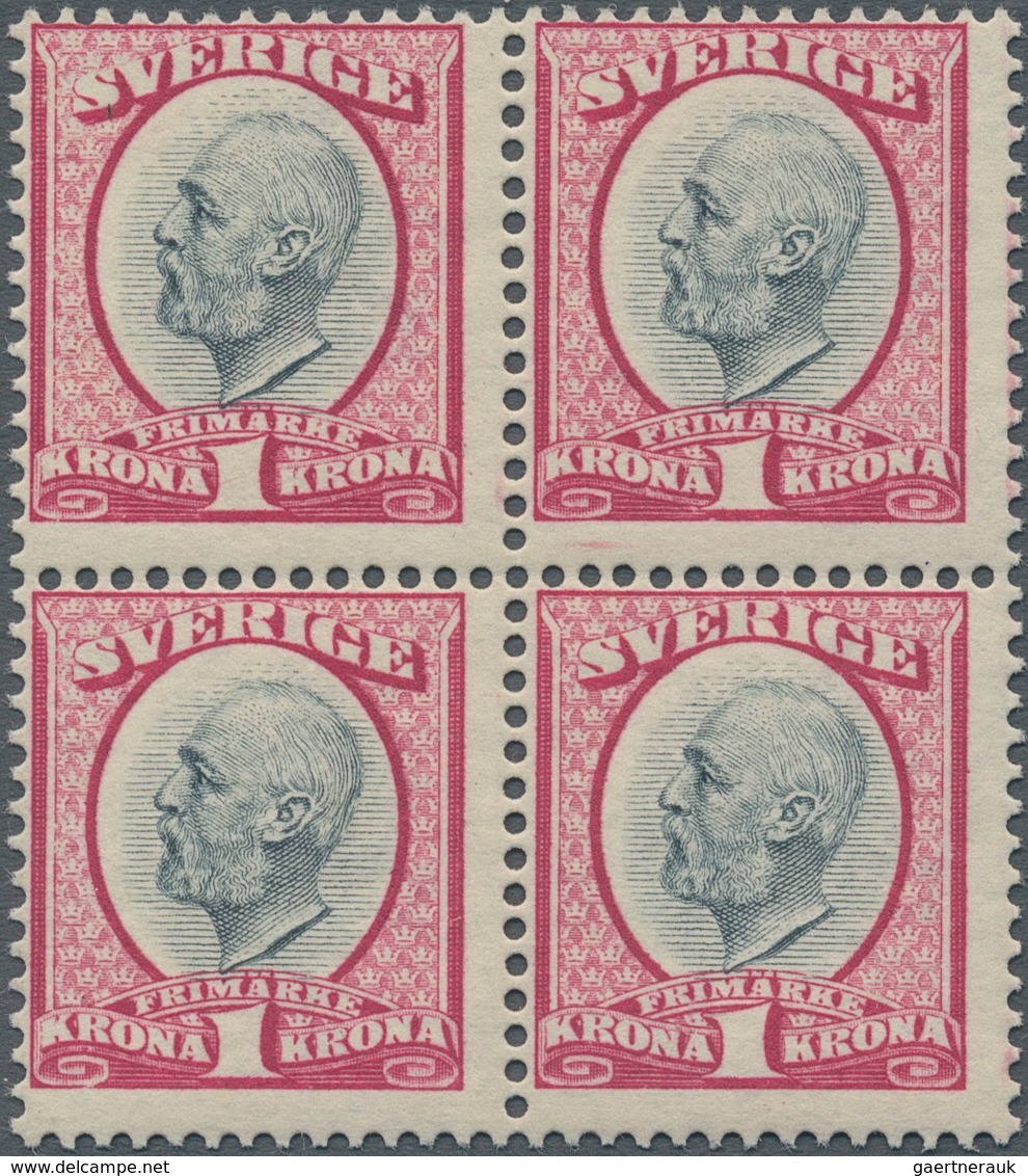 Schweden: 1900, Oscar II. 1kr. Carmine/grey Block Of Four, MNH And Scarce, Mi. € 600,-- ++ For * (Fa - Used Stamps