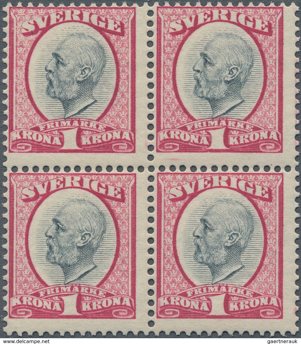 Schweden: 1900, Oscar II. 1kr. Carmine/grey Block Of Four, MNH And Scarce, Mi. € 600,-- ++ For * (Fa - Gebruikt