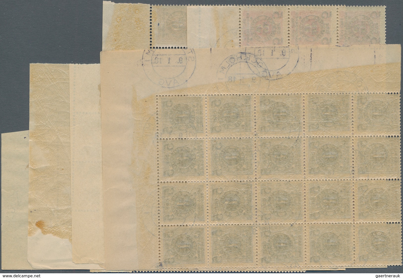 Schweden: 1916, Landstorm II Seven Different Values In Larger Blocks Mostly From Corners Incl. 1öre - Used Stamps