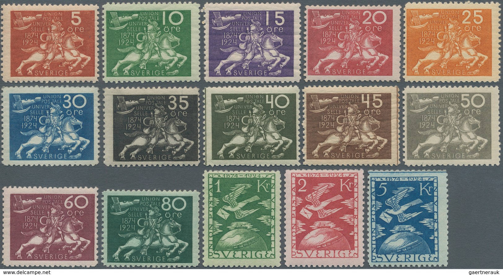 Schweden: 1924, 50th Anniversary Of UPU, 5ö.-5kr., Complete Set Of 15 Values, Fresh Colours, Normal - Usados