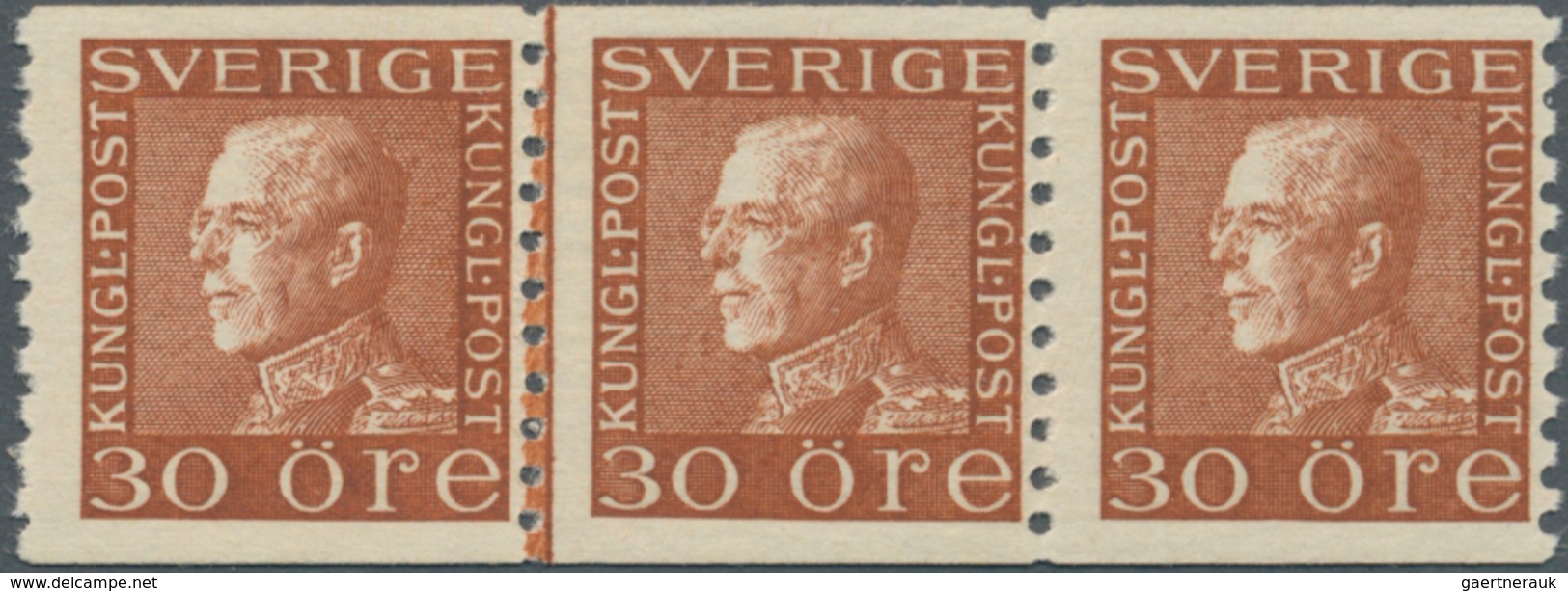 Schweden: 1934, King Gustaf V. 30öre Brown On White Paper Horizontal Strip Of Three, Mint Never Hing - Used Stamps