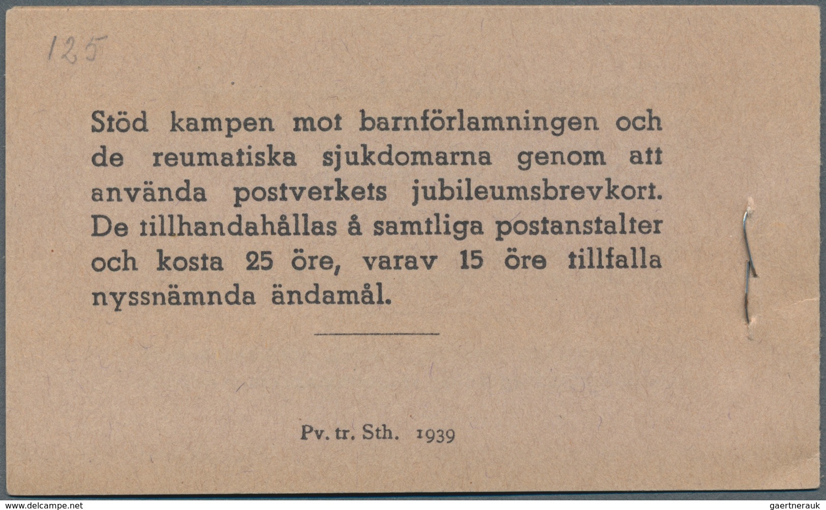 Schweden: 1939, Complete Booklet 2 Kr - 20 X 10 Purple Gustav V Ore, Imperforated On The Left. Rare. - Gebruikt