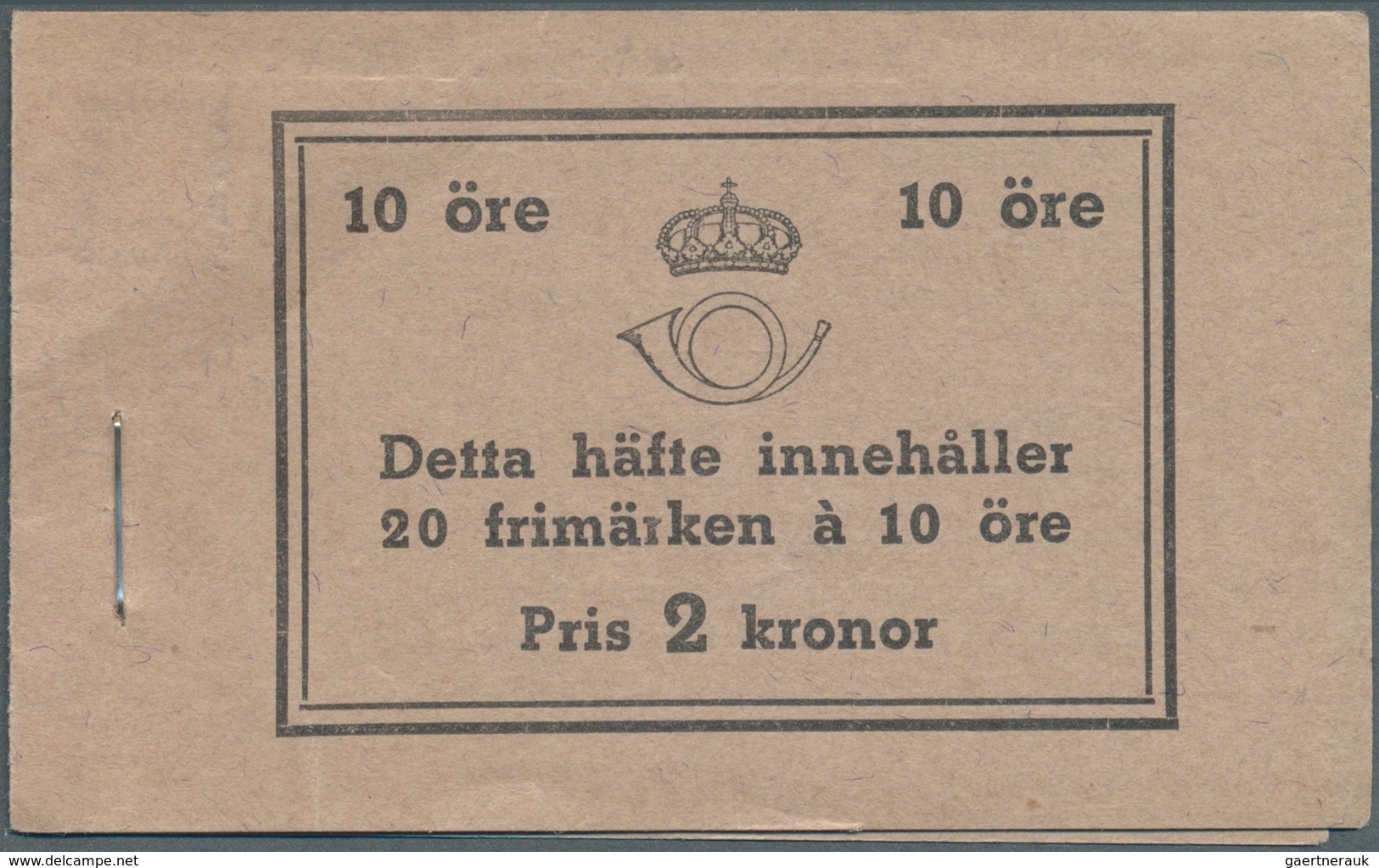 Schweden - Markenheftchen: 1939, Gustaf V Right Profile Type I, Complete Stamp Booklet ‚Pris 2 Krono - 1951-80