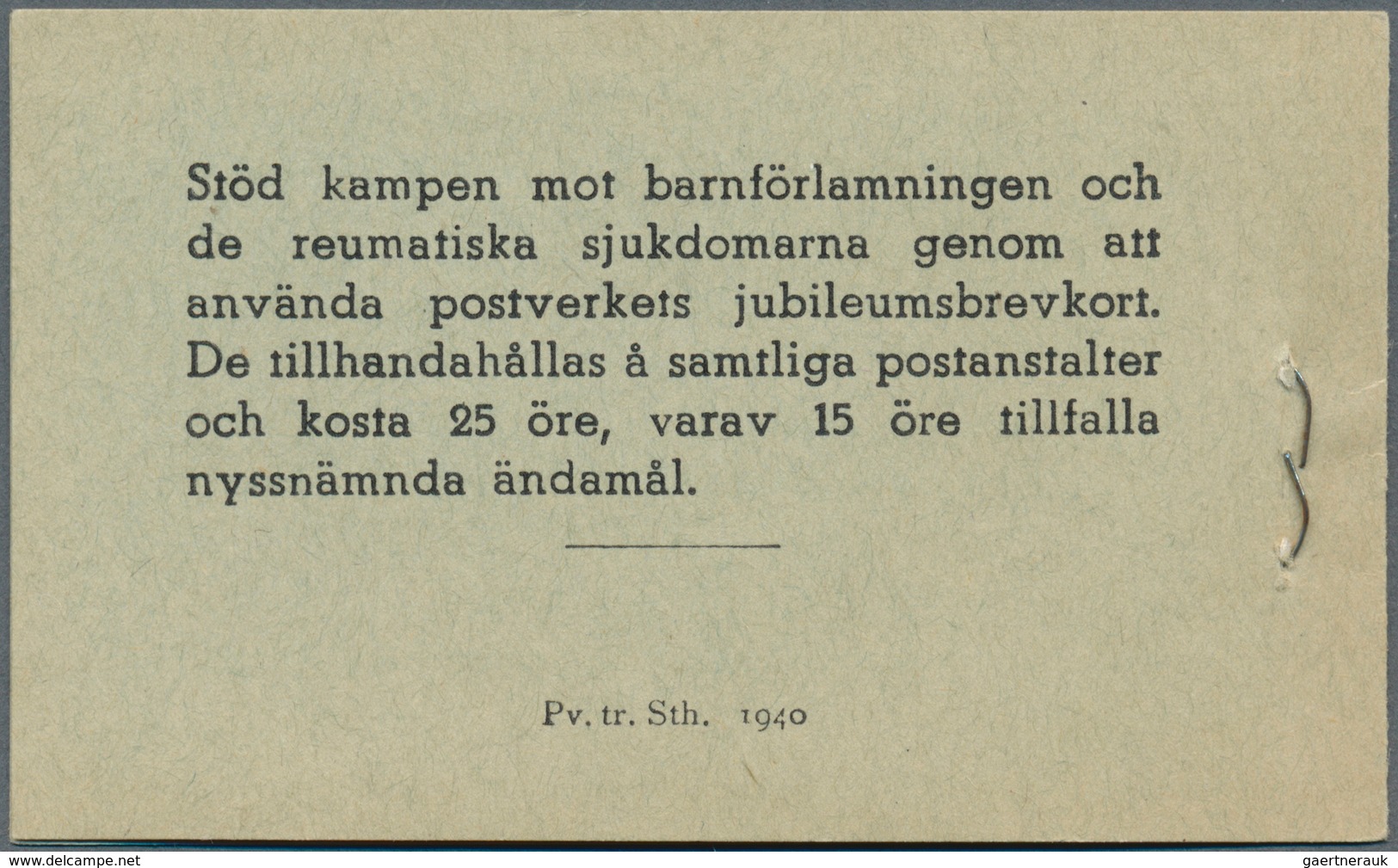 Schweden - Markenheftchen: 1940, Carl Michael Bellman, Complete Stamp Booklet ‚Pris 1 Krona‘ (with P - 1951-80