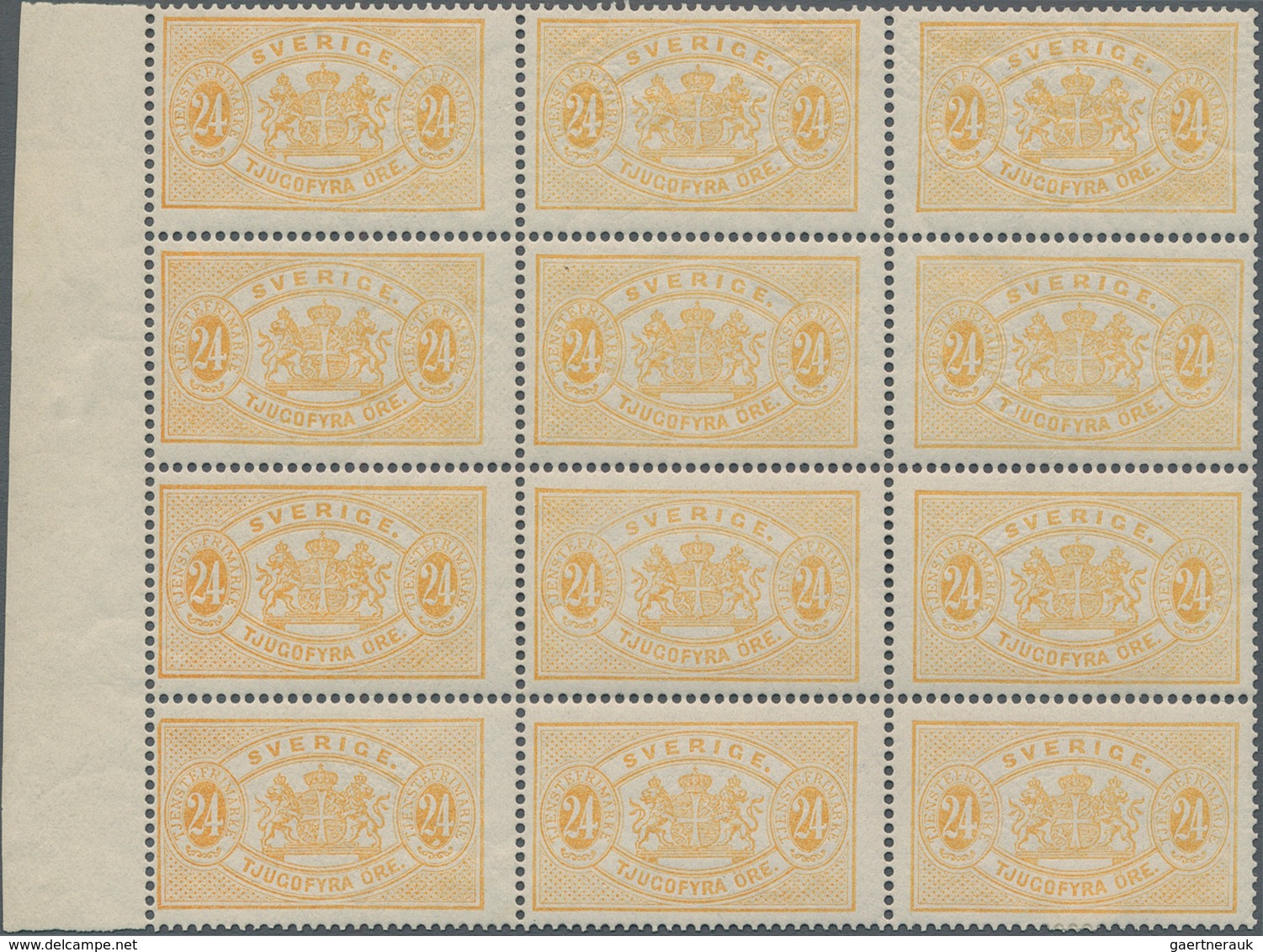 Schweden - Dienstmarken: 1881, Official Stamp 24öre Orange Perf. 13 Block Of Twelve From Left Margin - Officials