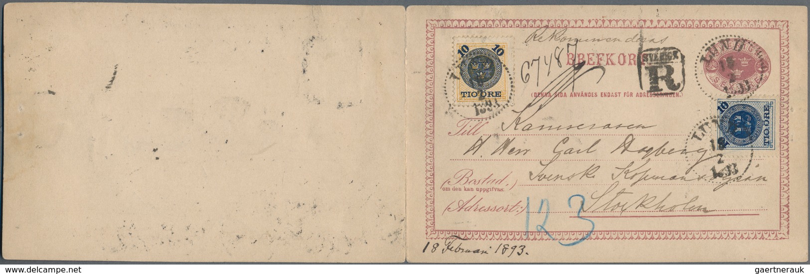 Schweden - Ganzsachen: 1882 Postal Stationery Double Card 6+6 øre Used Registered From Lund To Stock - Postwaardestukken