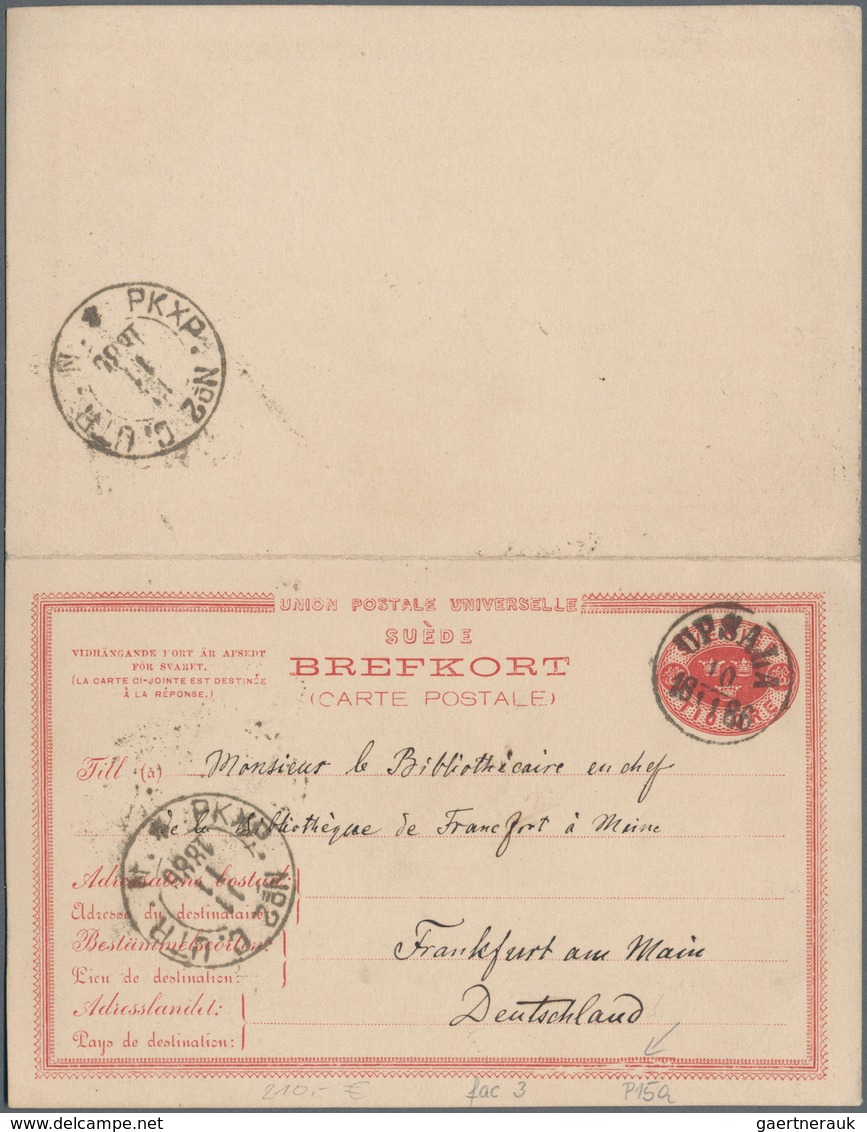 Schweden - Ganzsachen: 1883 Postal Stationery Double Card 10+10 øre Red Used From Upsala To Frankfur - Ganzsachen