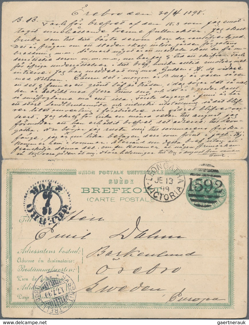 Schweden - Ganzsachen: 1883 Postal Stationery Double Card 15+15 øre Blue-green Used From Örebro To L - Postwaardestukken