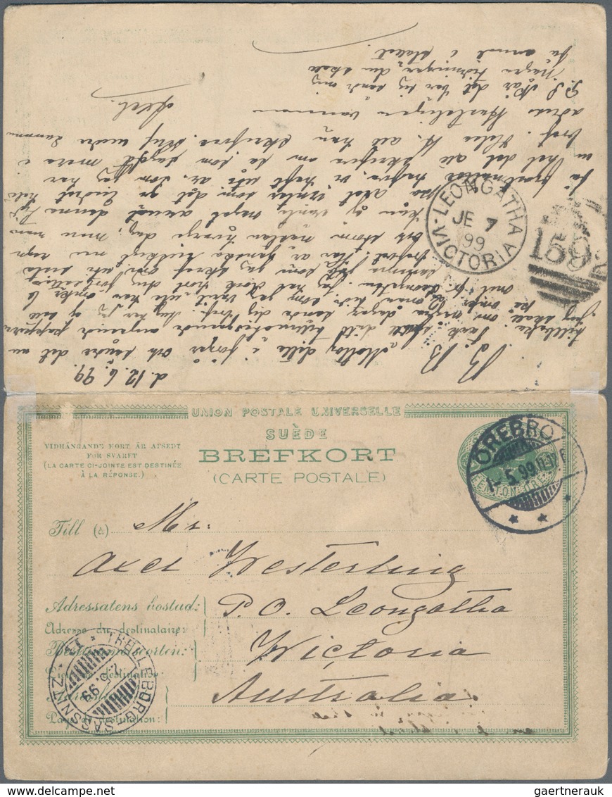 Schweden - Ganzsachen: 1883 Postal Stationery Double Card 15+15 øre Blue-green Used From Örebro To L - Postal Stationery