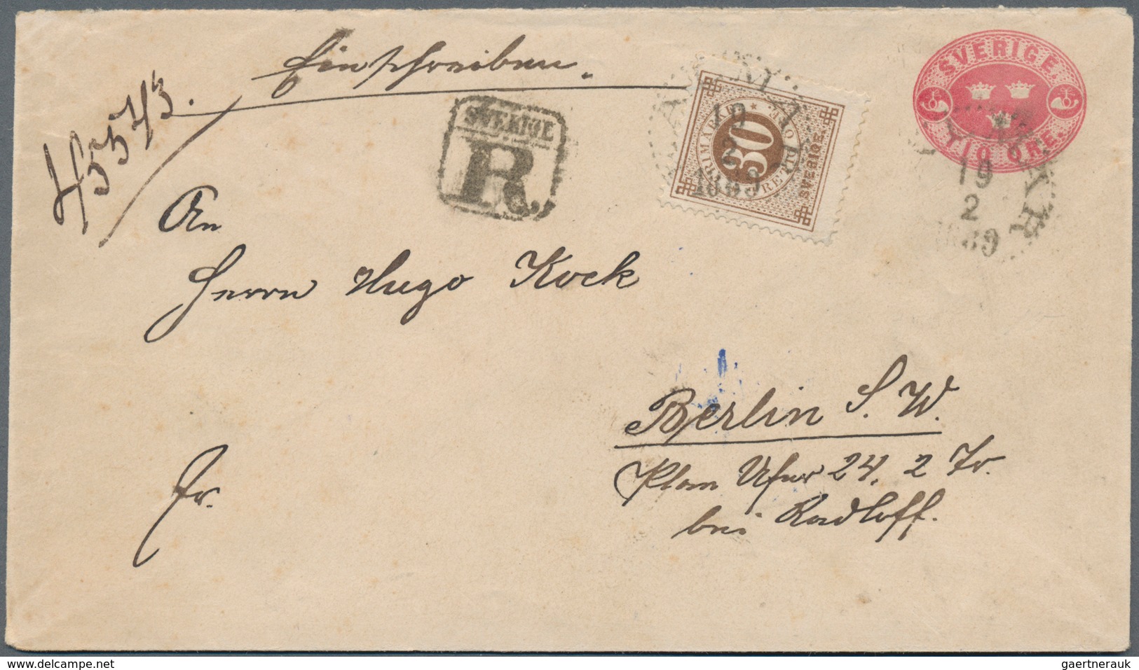 Schweden - Ganzsachen: 1885 Postal Stationery Envelope 10 øre Carmine-rose Used Registered From Kalm - Postal Stationery