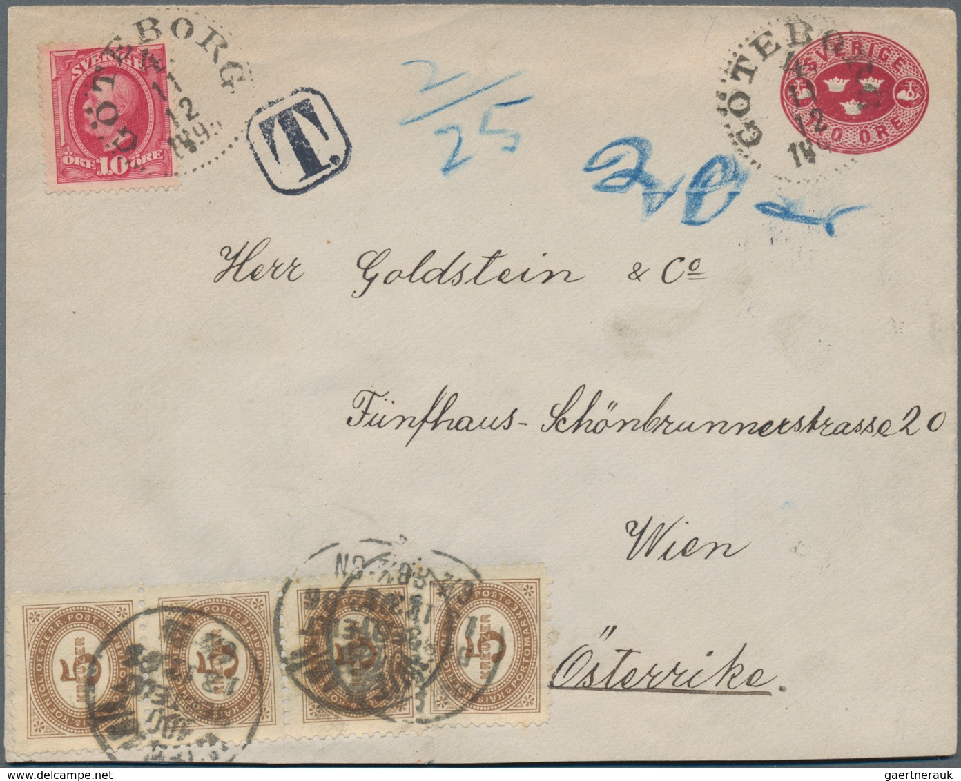 Schweden - Ganzsachen: 1891 Postal Stationery Envelope 10 øre Carmine Used From Göteborg To Vienna, - Postal Stationery