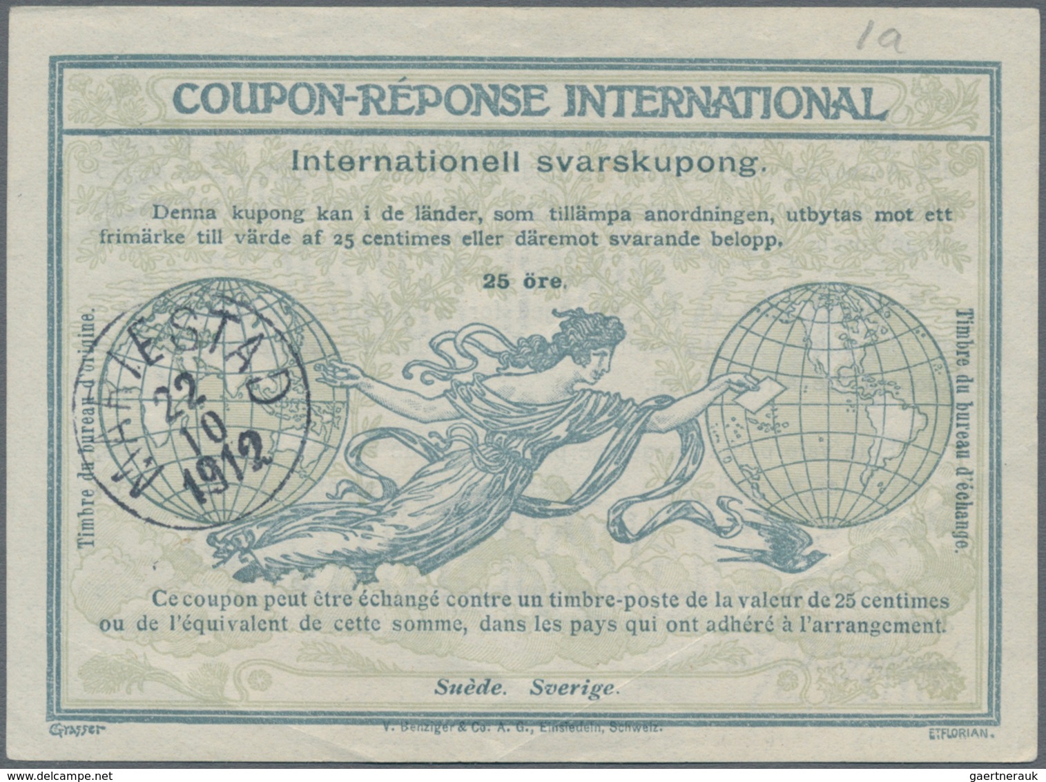 Schweden - Ganzsachen: 1912/1926, Three "Coupon-Response International" 25, 30 And 45 Öre, Used - Postwaardestukken