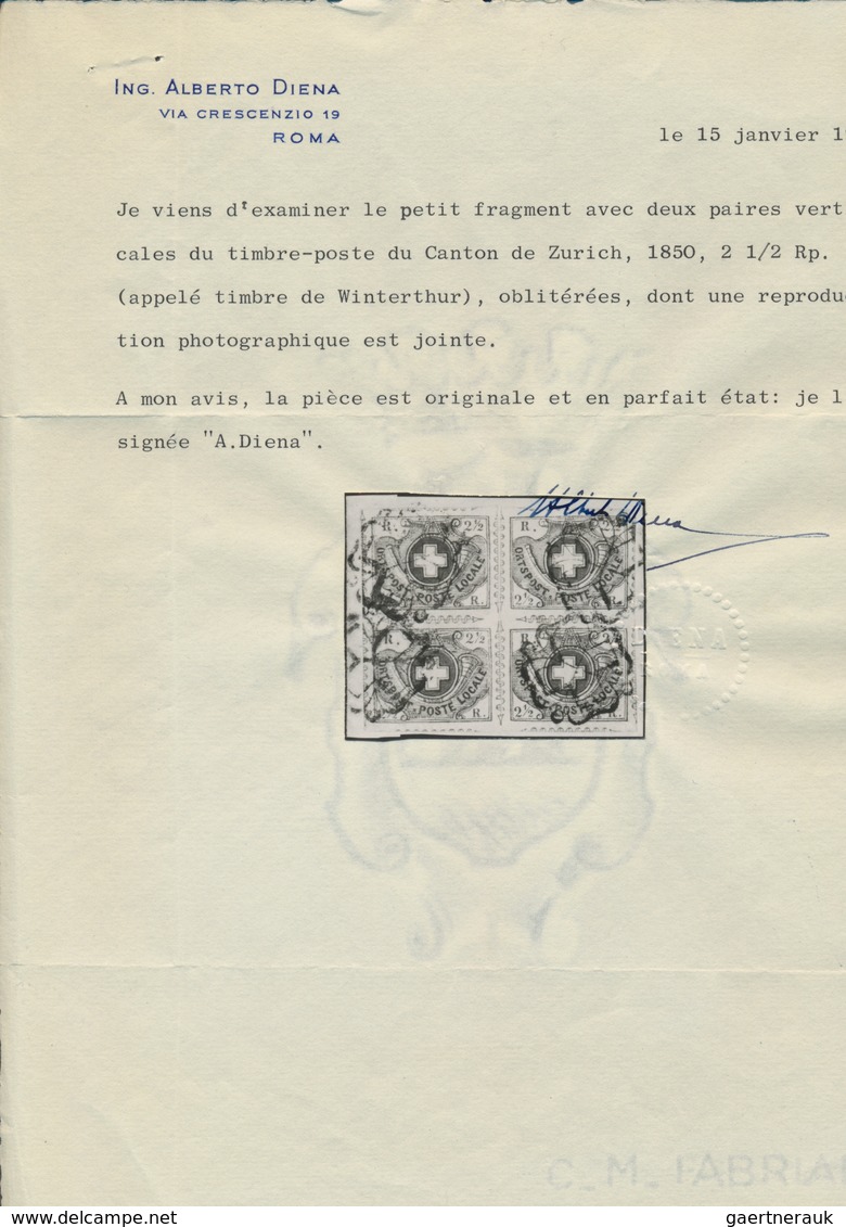 Schweiz: 1850, 2x 2½ Rp. "Winterthur" Rot Und Schwarz, Je Im Senkrechten Paar Als VIERERBLOCK Gekleb - Used Stamps