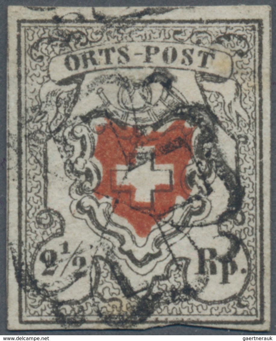 Schweiz: 1850, 2½ Rp. Schwarz/braunrot Orts-Post, Mit Kreuzeinfassung, Rot-Druck Nach Rechts Oben Ve - Used Stamps