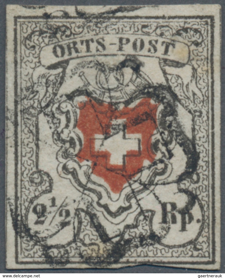 Schweiz: 1850, 2½ Rp. Schwarz/braunrot Orts-Post, Mit Kreuzeinfassung, Rot-Druck Nach Rechts Oben Ve - Gebruikt