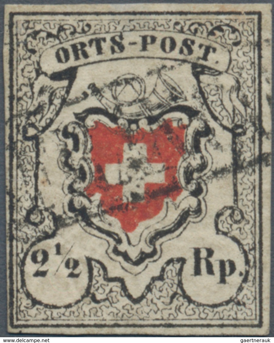 Schweiz: 1850 Ortspost 2½ Rp. Schwarz/rot Ohne KE, Type 1, Entwertet Mit Leicht Aufgesetztem "FRANCO - Gebruikt