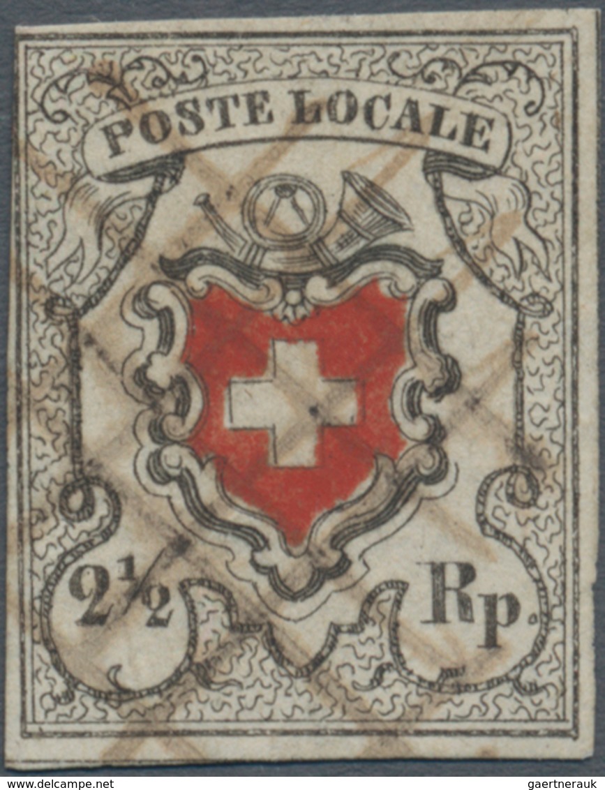 Schweiz: 1850 Poste Locale 2½ Rp. Schwarz/rot Mit KE, Type 16, Entwertet Mit Gekreuzten Tintenstrich - Used Stamps