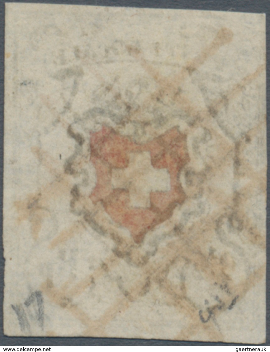 Schweiz: 1850 Poste Locale 2½ Rp. Schwarz/rot Mit KE, Type 16, Entwertet Mit Gekreuzten Tintenstrich - Used Stamps