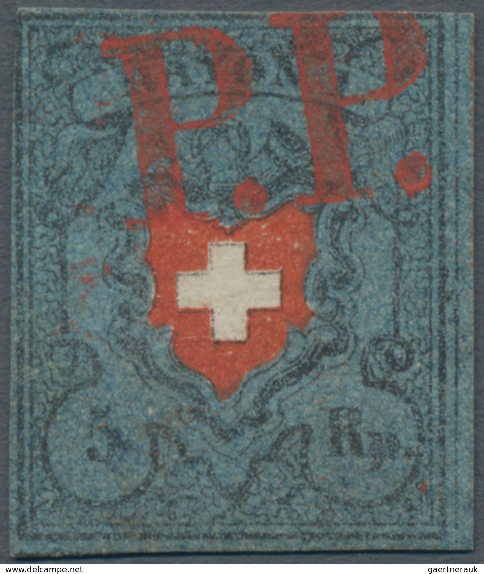 Schweiz: 1850, Rayon I, 5 Rp. Schwarz/rot Auf Dunkelblau Mit Kreuzeinfassung, Type 24, Farbfrisches - Used Stamps