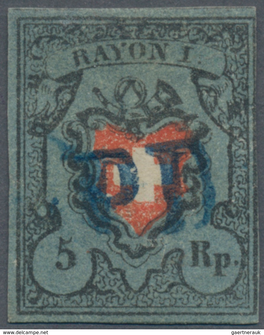 Schweiz: 1850, Rayon 5 Rp. Dunkelblau Ohne Kreuzeinfassung, Sauber Gestempeltes Qualitätsstück, Befu - Used Stamps