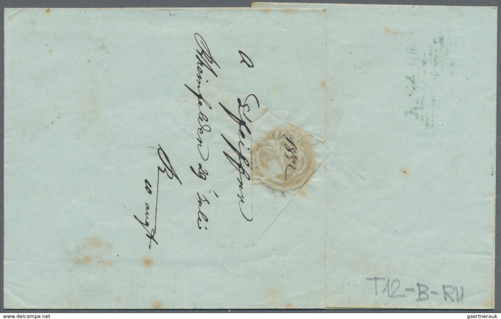 Schweiz: 1850, 10 Rp RAYON II Ohne Kreuzeinfassung, Type 16, Stein B-RU Auf Faltbrief Von RHEINFELDE - Usados