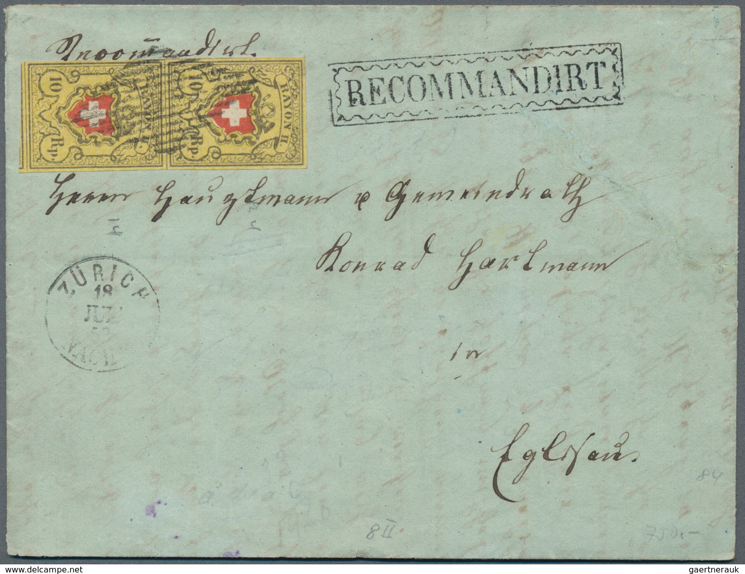 Schweiz: 1850 Rayon II 10 Rp. Schwarz/rot/gelb, Senkrechtes Paar Der Typen 20+28 Vom Stein E-LO, Ver - Used Stamps