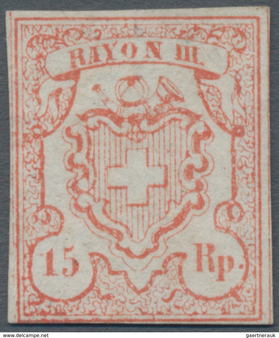Schweiz: 1852 Rayon III 15 Rp. (kleine Wertziffern) Ziegelrot, Type 9 Mit Den Nicht Retouchierten Te - Gebruikt