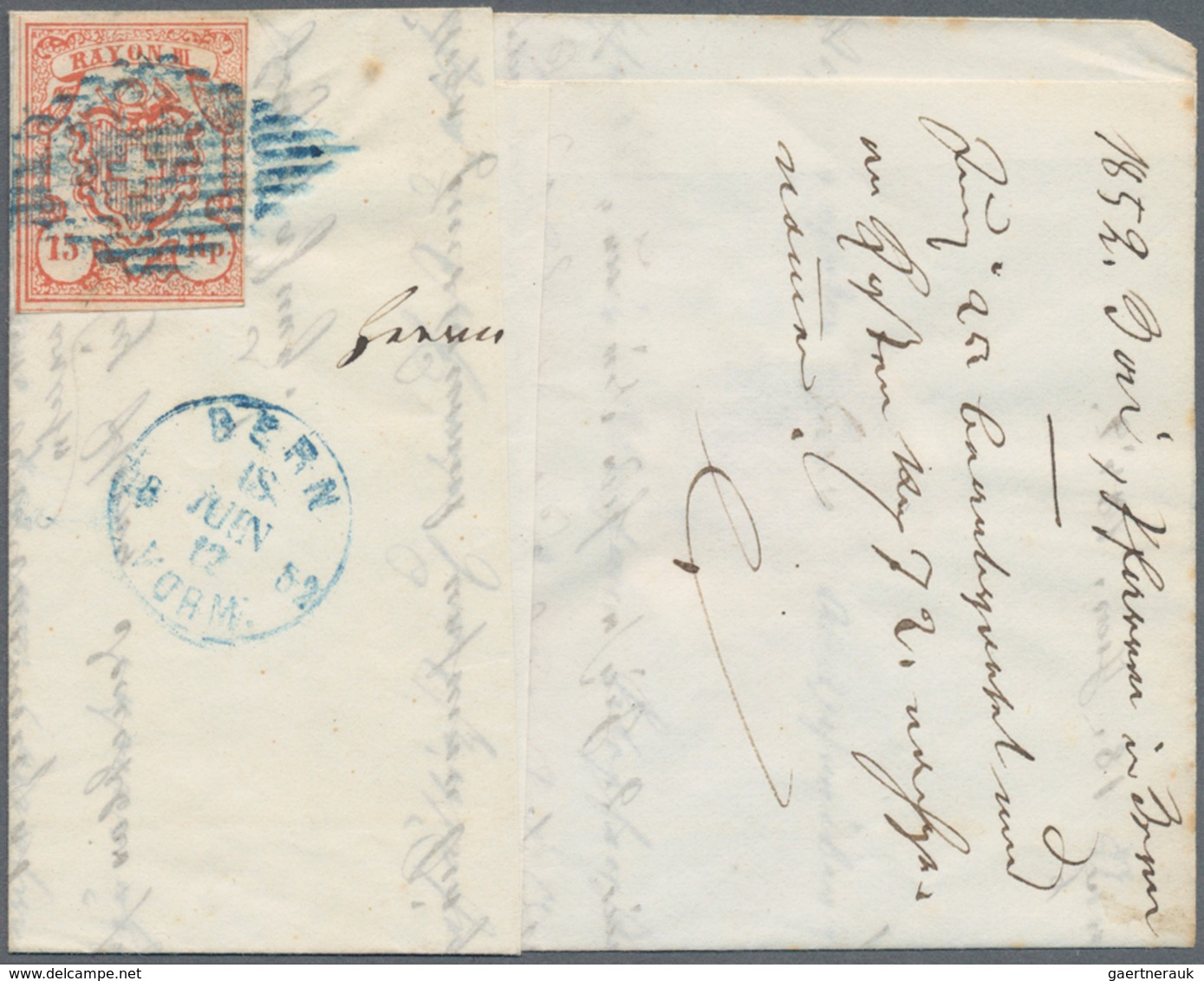 Schweiz: 1852, 15 Rp. Dunkelrosarot, Entwertet Mit Sauberem Blauem Rautenstempel Und Beigesetztem Bl - Used Stamps