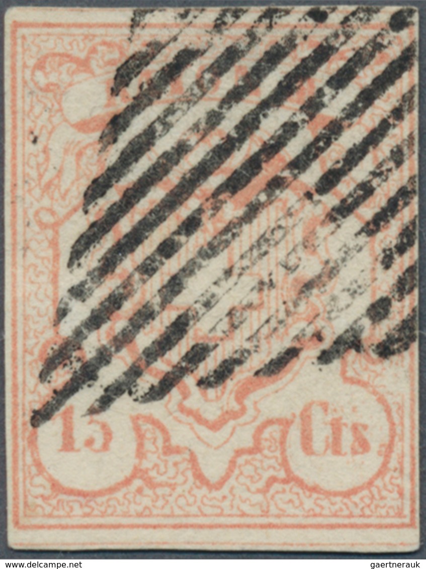 Schweiz: 1852 Rayon III 15 Cts. Ziegelrot, Type 4, Sauber Entwertet Mit Schwarzer, Eidg. Raute, Rins - Used Stamps