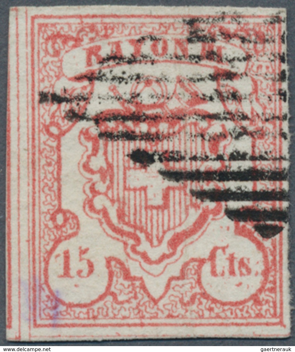 Schweiz: 1852 Rayon III 15 Cts. Rötlichkarmin, Type 7 Mit Plattenfehler "diag. Strich Durch Das Mark - Used Stamps