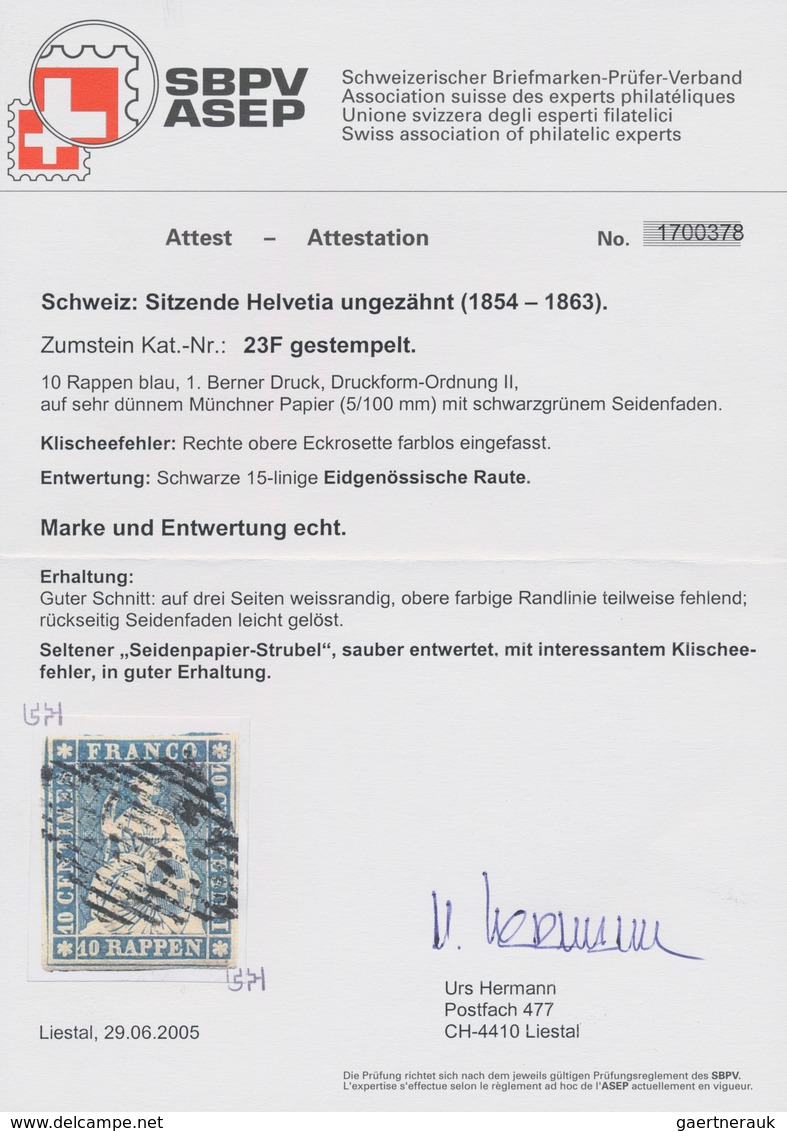 Schweiz: 1854, 10 Rp BlauSitzende Helvetia, Sog. 'Strubel-Ausgabe', Auf Sehr Dünnem Münchener Papier - Used Stamps