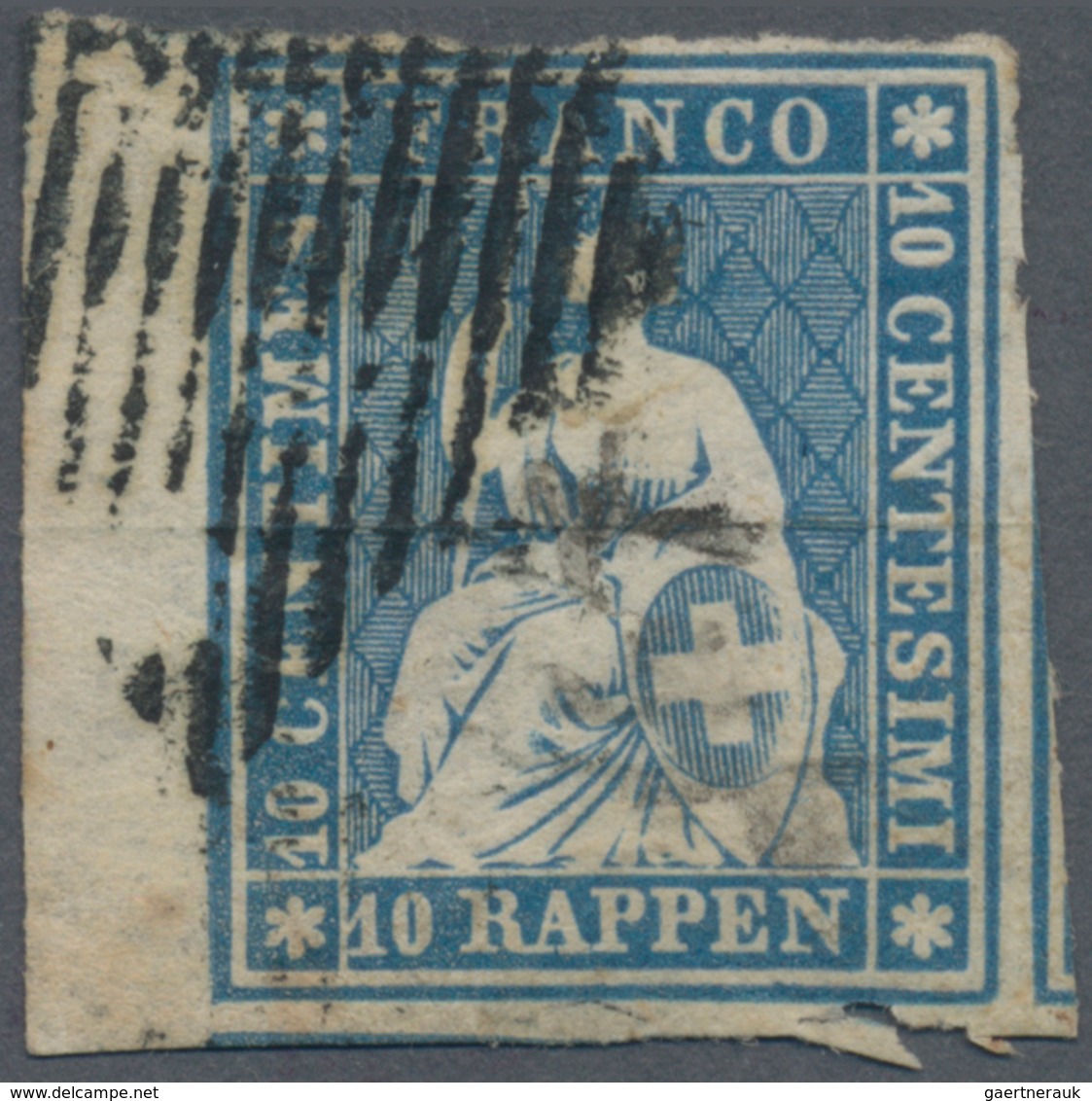 Schweiz: 1854, 10 Rp Preussischblau Sitzende Helvetia, Sog. 'Strubel-Ausgabe', Auf Dünnem Münchener - Used Stamps