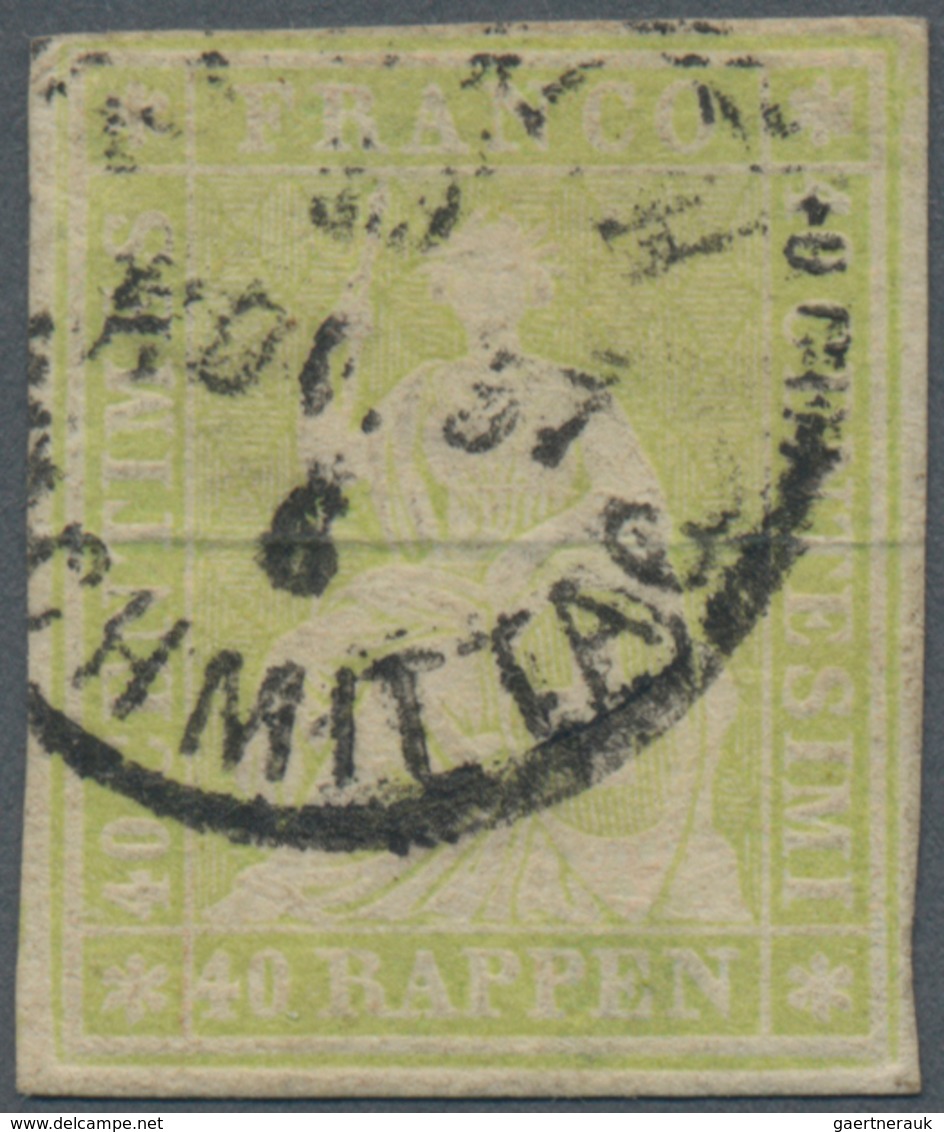 Schweiz: 1854, 40 Rp Gelboliv Sitzende Helvetia Mit Seltener Spätverwendung Von Zürich, Weissrandig, - Used Stamps