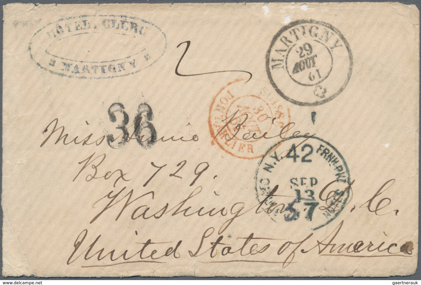 Schweiz: 1961, Brief Von "MARTIGNY 29 AOUT 61" Via Le Havre Nach New York. Dort Mit Portostempel "de - Used Stamps