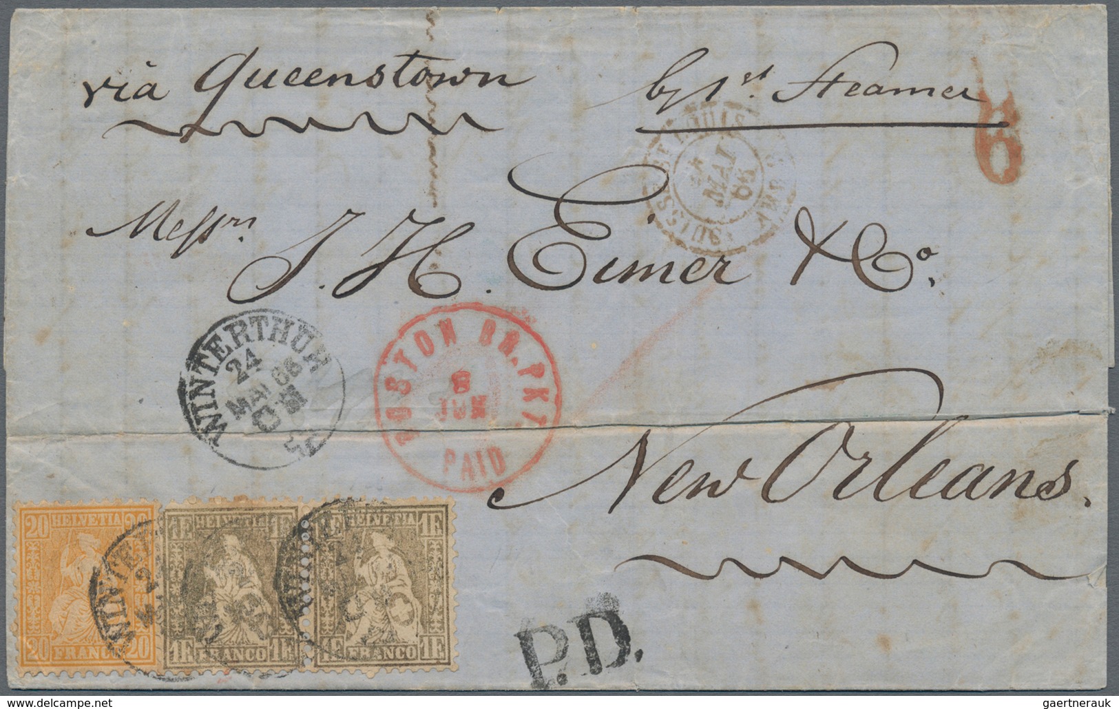 Schweiz: 1866, Brief Von "WINTERTHUR 24. MAI 66" Via Queentown Und BOSTEN BR. 8 JUN PAID" Nach New O - Gebruikt