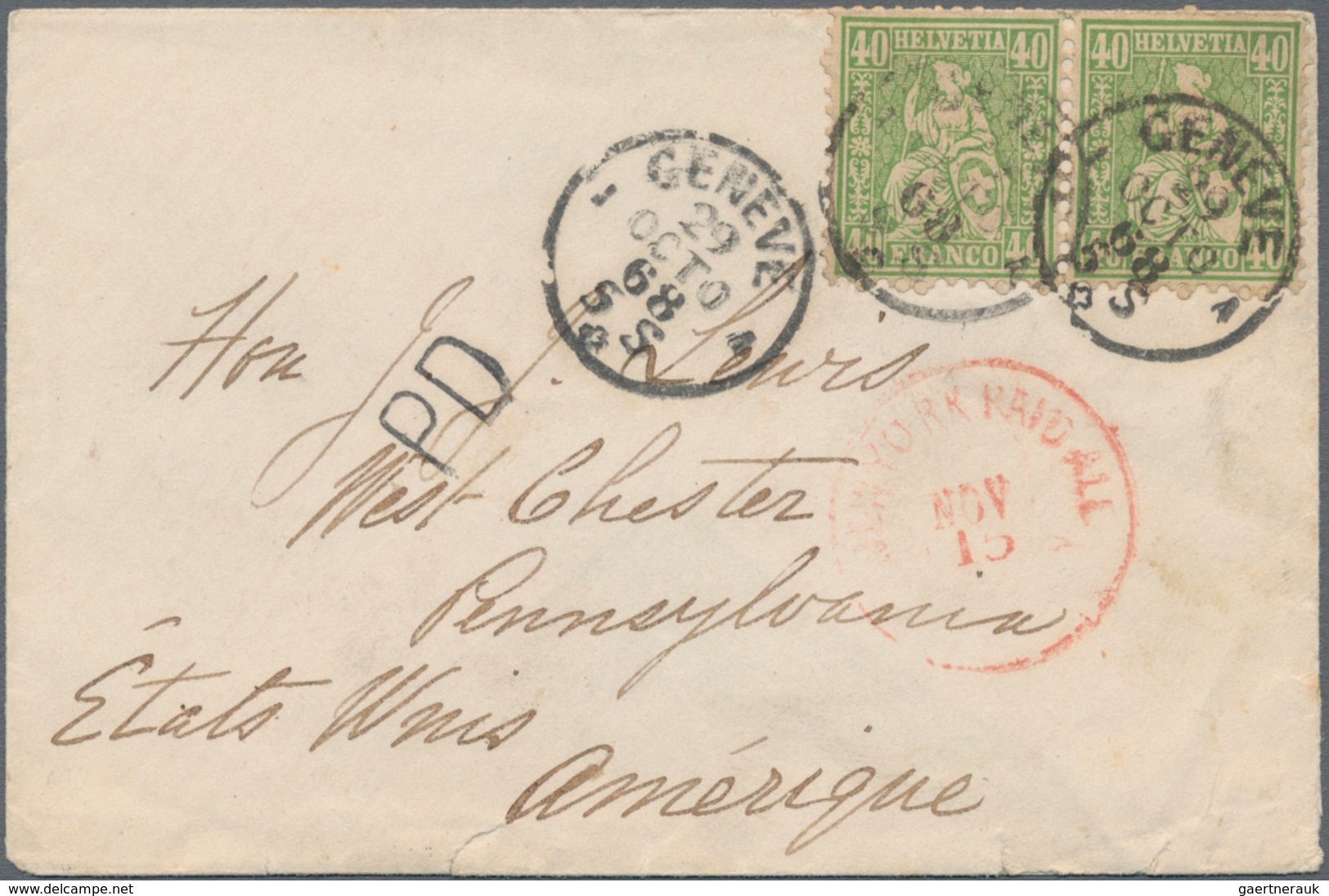 Schweiz: 1868, Brief Frankiert Mit Waagerechtem Paar 40 Rp Sitzende Helvetia (oben Etwas Gestaucht W - Used Stamps