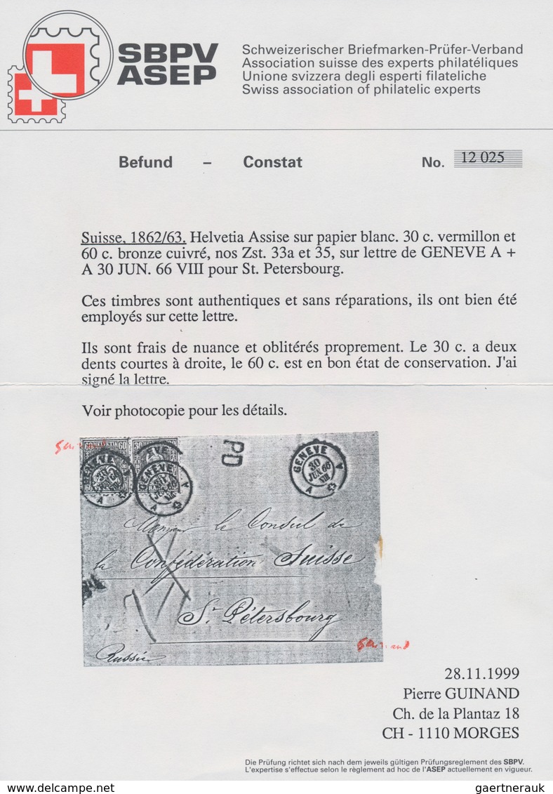 Schweiz: 1866 Destination RUSSLAND: Faltbriefhülle Von Genf An Den Schweiz. Konsul In St. Petersburg - Used Stamps